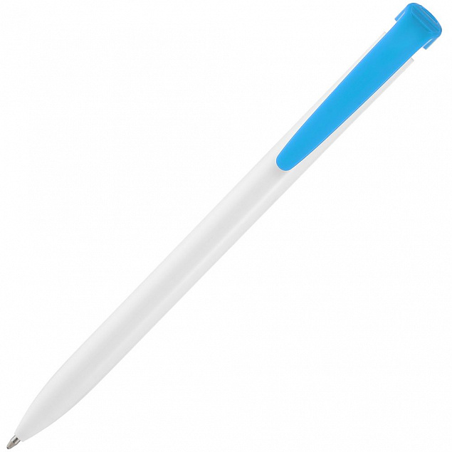 Ручка шариковая Favorite, белая с голубым с логотипом  заказать по выгодной цене в кибермаркете AvroraStore
