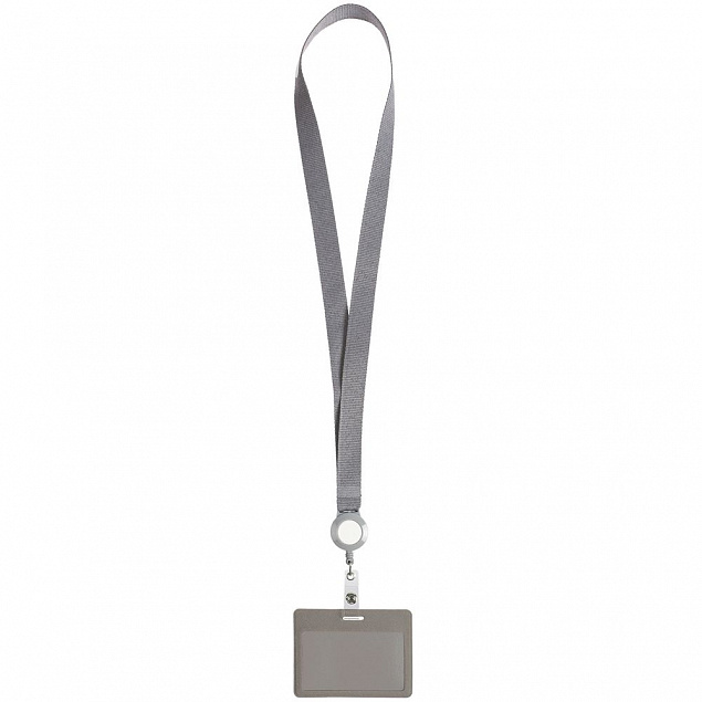 Чехол для карточки с лентой и ретрактором Devon, серый с белым с логотипом  заказать по выгодной цене в кибермаркете AvroraStore