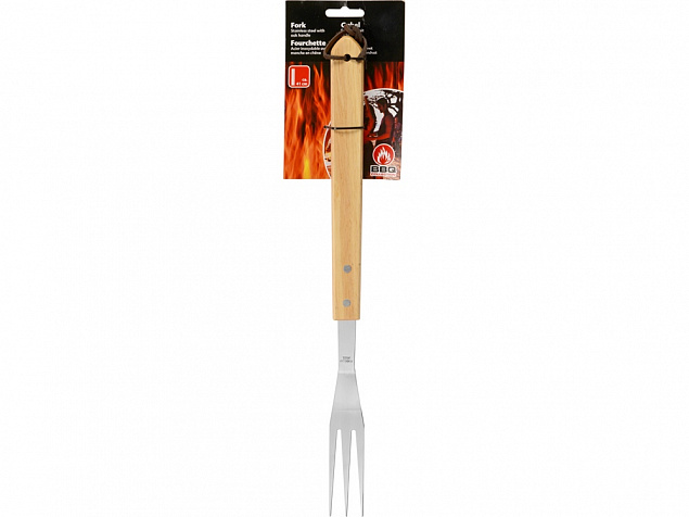 Вилка для барбекю с деревянной ручкой BBQ с логотипом  заказать по выгодной цене в кибермаркете AvroraStore