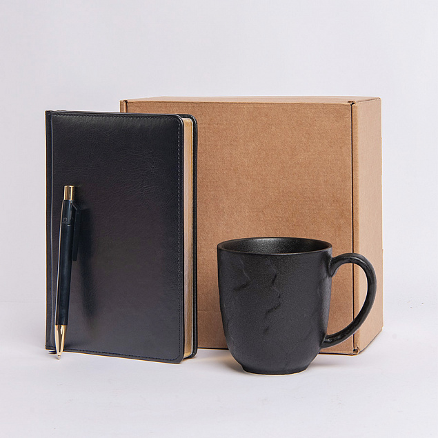 Набор подарочный DARKGOLD: кружка, ручка, бизнес-блокнот, коробка со стружкой с логотипом  заказать по выгодной цене в кибермаркете AvroraStore