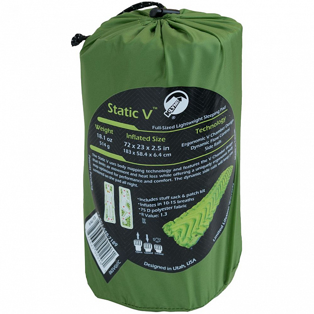 Надувной коврик Static V Recon, зеленый с логотипом  заказать по выгодной цене в кибермаркете AvroraStore