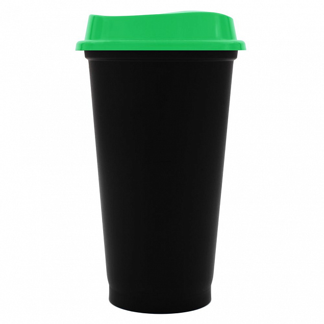 Стакан с крышкой Color Cap Black, черный с зеленым с логотипом  заказать по выгодной цене в кибермаркете AvroraStore
