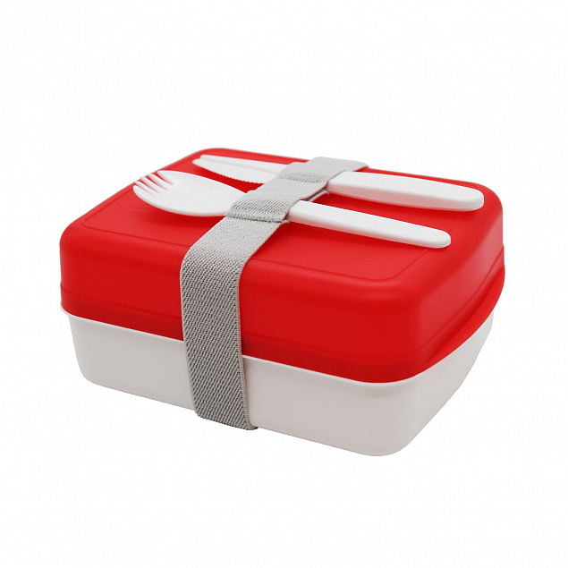 Ланч-бокс Lunch Blue line со столовыми приборами (красный) с логотипом  заказать по выгодной цене в кибермаркете AvroraStore