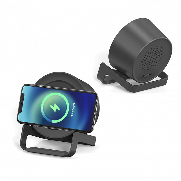 Беспроводная Bluetooth колонка U-Tone c функцией беспроводной зарядки, черный с логотипом  заказать по выгодной цене в кибермаркете AvroraStore