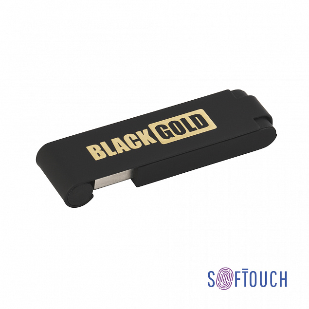 Флеш-карта "Case", объем памяти 16GB, черный/золото, покрытие soft touch с логотипом  заказать по выгодной цене в кибермаркете AvroraStore