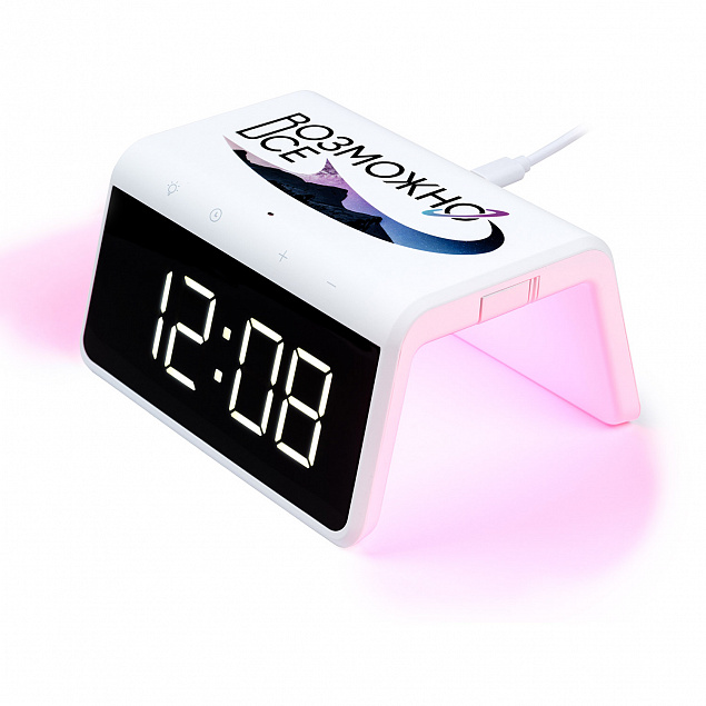 Настольные часы с подсветкой и беспроводной зарядкой 15W Flame, белый Возможно все с логотипом  заказать по выгодной цене в кибермаркете AvroraStore