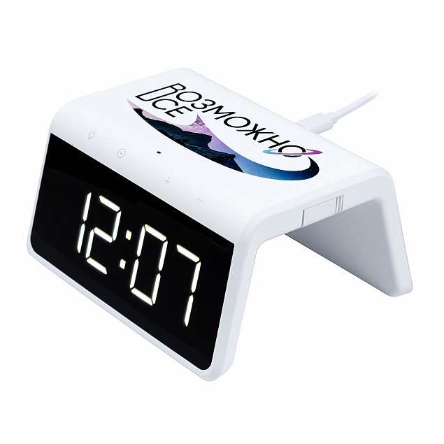 Настольные часы с подсветкой и беспроводной зарядкой 15W Flame, белый Возможно все с логотипом  заказать по выгодной цене в кибермаркете AvroraStore