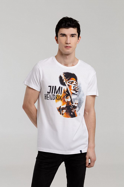 Футболка «Меламед. Jimi Hendrix», белая с логотипом  заказать по выгодной цене в кибермаркете AvroraStore