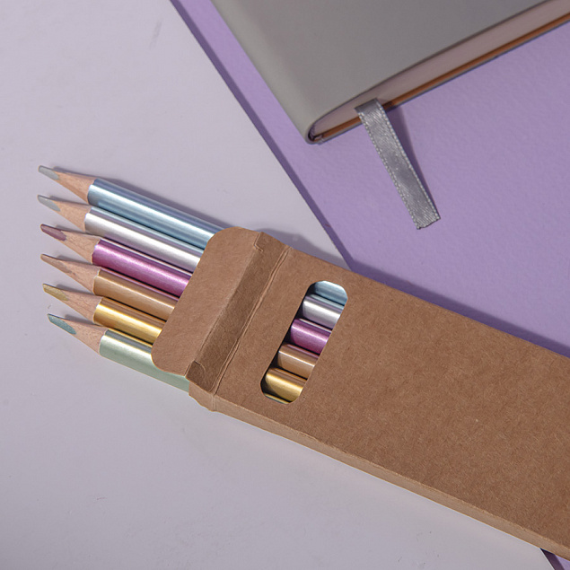 Набор цветных карандашей METALLIC, 6 цветов с логотипом  заказать по выгодной цене в кибермаркете AvroraStore