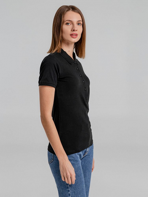 Рубашка поло женская Neptune, черная с логотипом  заказать по выгодной цене в кибермаркете AvroraStore