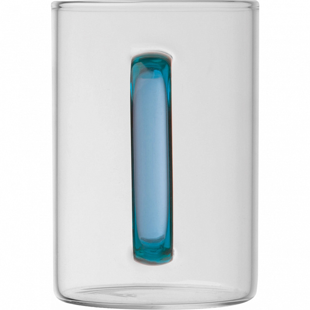Стеклянная кружка с цветной ручкой,синий с логотипом  заказать по выгодной цене в кибермаркете AvroraStore