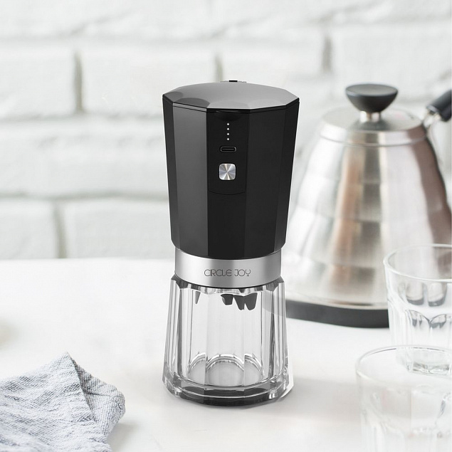 Портативная кофемолка Electric Coffee Grinder, черная с серебристым с логотипом  заказать по выгодной цене в кибермаркете AvroraStore