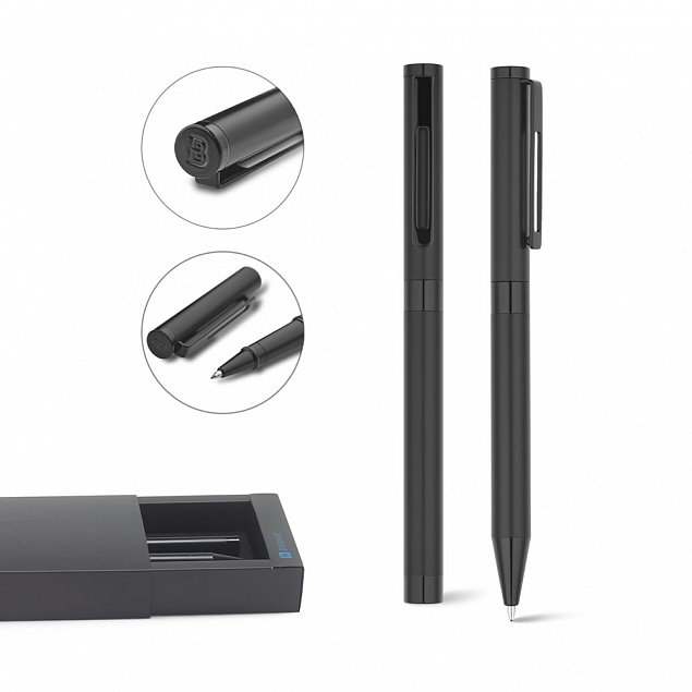 Письменный набор AUTOGRAPH, ручка и ручка-роллер, черный с логотипом  заказать по выгодной цене в кибермаркете AvroraStore