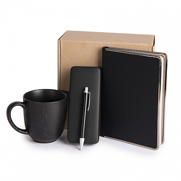 Набор подарочный AUTOGRAPH: кружка, ежедневник, ручка, футляр для ручки, стружка, коробка, черный с логотипом  заказать по выгодной цене в кибермаркете AvroraStore