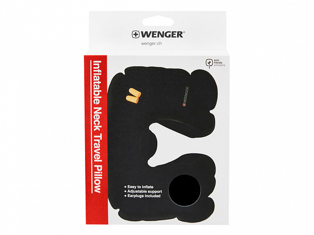 Подушка для самолёта WENGER, надувная, чёрная, флис, беруши в комплекте с логотипом  заказать по выгодной цене в кибермаркете AvroraStore