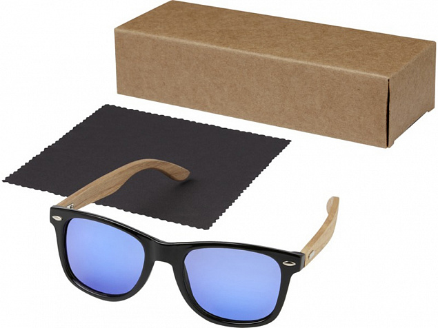Hiru, зеркальные поляризованные солнцезащитные очки в оправе из переработанного PET-пластика/дерева в подарочной коробке, дерево с логотипом  заказать по выгодной цене в кибермаркете AvroraStore